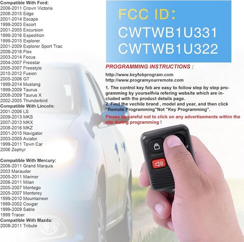Keyless Entry Fits for Ford F150 F250 F350 Explorer Expedition 1998-2016| Ranger Escape Edge E150 Freestar| Lincoln Navigator Mercury Mazda 3 Buttons Remote Control Replacement for FCCID: CWTWB1U345 in Saudi Arabia