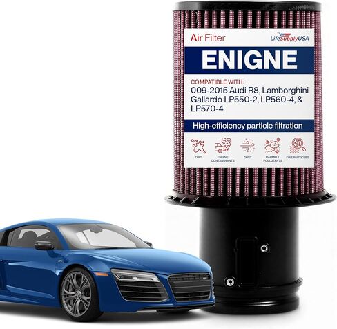 فلتر هواء محرك بديل LifeSupplyUSA قابل للغسل/إعادة الاستخدام E-0669 متوافق مع 2009-2015 Audi R8 وLamborghini Gallardo LP550-2، LP560-4، وLP570-4 (عبوتان) in Kuwait
