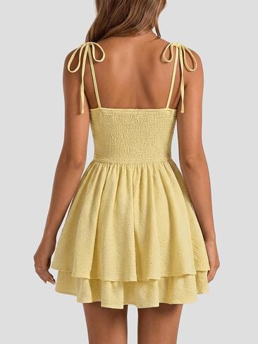 SKAYS Women's Ruffle Mini Sundress Cute Summer Short Tiered Shoulder Tie Flowy Pastel A Line Casual Cami Dress in Saudi Arabia