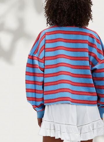 Women's Sweatshirt V Neck Long Sleeve Drop Shoulder Striped Cute Tops Pullover Sweatshirt in Saudi Arabia