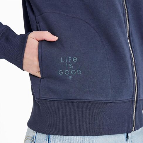 Life is Good Women's Crafty LIG Stacked Good Vibes Fleece Zip Hoodie, Inkwell Blue in Saudi Arabia