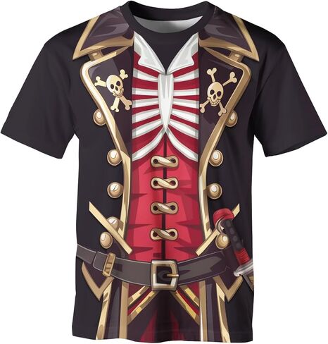 Men's Pirate Costume T-Shirt Skeleton Suit Print Tee Cosplay Short Sleeve Halloween Top in Saudi Arabia