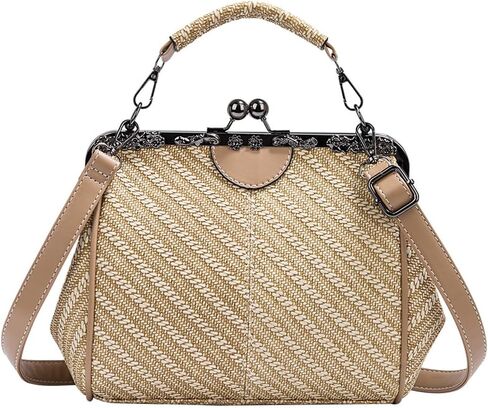 Kiss Lock Handbags for Women Vintage PU Leather Evening Clutch Satchel Retro Hollow Crossbody Shoulder Purse Tote in Kuwait