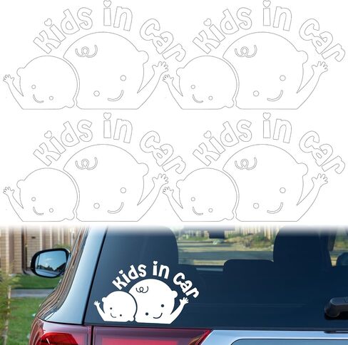 4Pcs Baby in Cars on Board Sticker, Kids in Car Sticker Decal, White Large Baby on Board Signs for Car Safety Driving Vehicle Windows and Bumpers in Kuwait