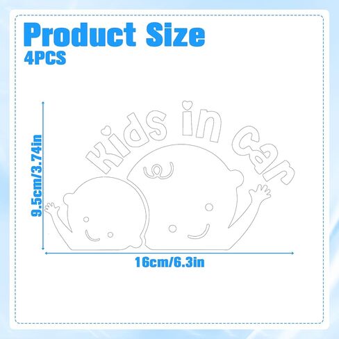 4Pcs Baby in Cars on Board Sticker, Kids in Car Sticker Decal, White Large Baby on Board Signs for Car Safety Driving Vehicle Windows and Bumpers in Kuwait