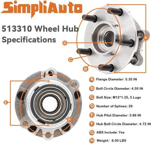 513310 محمل العجلة الأمامية ومجموعة المحور متوافقة مع Nissan Quest 2004-2009، Murano 2003-2007 5 براغي العروة مع ABS in Saudi Arabia