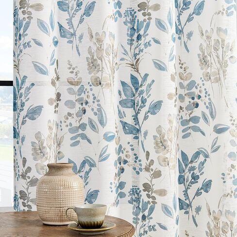 Semi Sheer Curtains 84 Inches Long Light Filtering Floral Curtains for Living Room Grommet Vintage Farmhouse Window Drapes for Bedroom Sliding Door 2 Panels in Kuwait