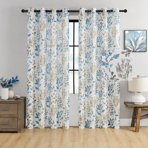Semi Sheer Curtains 84 Inches Long Light Filtering Floral Curtains for Living Room Grommet Vintage Farmhouse Window Drapes for Bedroom Sliding Door 2 Panels in Kuwait