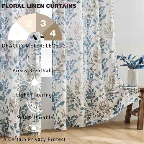 Semi Sheer Curtains 84 Inches Long Light Filtering Floral Curtains for Living Room Grommet Vintage Farmhouse Window Drapes for Bedroom Sliding Door 2 Panels in Kuwait