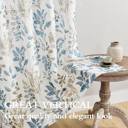 Semi Sheer Curtains 84 Inches Long Light Filtering Floral Curtains for Living Room Grommet Vintage Farmhouse Window Drapes for Bedroom Sliding Door 2 Panels in Kuwait