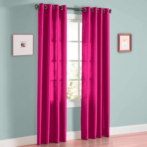 1 Piece Faux Silk Window Curtain Solid Panel Width 55" X 63" 84" 95" and 108" Length Bronze Grommets Mira (Magenta Hot Pink, 84" Standard) in Saudi Arabia