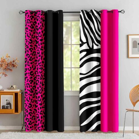 LUVIVIHOME ليوبارد ستائر التعتيم لغرفة النوم 84 بوصة طويلة 2 لوحات، الوردي الساخن الأسود والأبيض زيبرا الحيوان الجلد الفهد طباعة ستائر عيد الحب لغرفة المعيشة جروميت نافذة الستائر، 52Wx84L in Kuwait