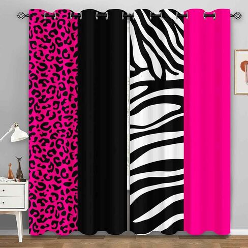 LUVIVIHOME ليوبارد ستائر التعتيم لغرفة النوم 84 بوصة طويلة 2 لوحات، الوردي الساخن الأسود والأبيض زيبرا الحيوان الجلد الفهد طباعة ستائر عيد الحب لغرفة المعيشة جروميت نافذة الستائر، 52Wx84L in Kuwait