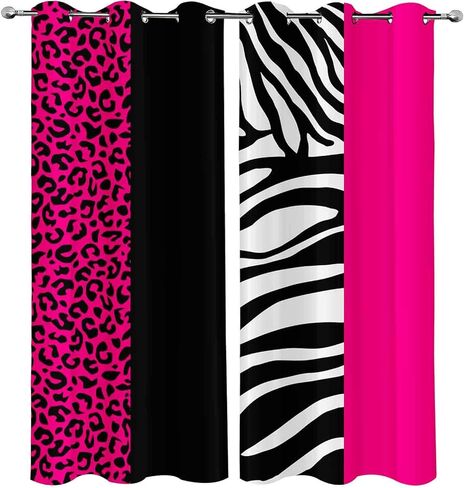 LUVIVIHOME ليوبارد ستائر التعتيم لغرفة النوم 84 بوصة طويلة 2 لوحات، الوردي الساخن الأسود والأبيض زيبرا الحيوان الجلد الفهد طباعة ستائر عيد الحب لغرفة المعيشة جروميت نافذة الستائر، 52Wx84L in Kuwait