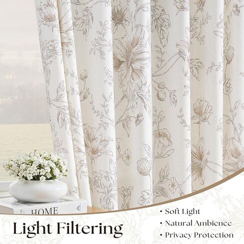 بني فاتح الأزهار الكتان ستائر مطوية 84 بوصة طويلة لغرفة النوم مكتب ضوء تصفية مزرعة خمر الفاوانيا زهرة الزنبق ستارة منقوشة لغرفة الطعام قرصة مطوي ستائر النافذة النباتية in Kuwait