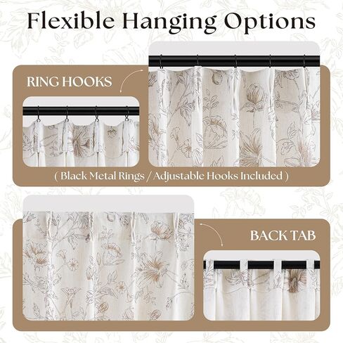 بني فاتح الأزهار الكتان ستائر مطوية 84 بوصة طويلة لغرفة النوم مكتب ضوء تصفية مزرعة خمر الفاوانيا زهرة الزنبق ستارة منقوشة لغرفة الطعام قرصة مطوي ستائر النافذة النباتية in Kuwait