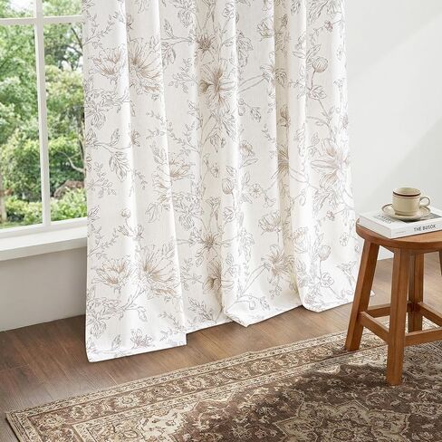 بني فاتح الأزهار الكتان ستائر مطوية 84 بوصة طويلة لغرفة النوم مكتب ضوء تصفية مزرعة خمر الفاوانيا زهرة الزنبق ستارة منقوشة لغرفة الطعام قرصة مطوي ستائر النافذة النباتية in Kuwait