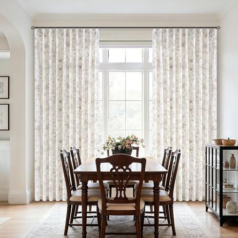 بني فاتح الأزهار الكتان ستائر مطوية 84 بوصة طويلة لغرفة النوم مكتب ضوء تصفية مزرعة خمر الفاوانيا زهرة الزنبق ستارة منقوشة لغرفة الطعام قرصة مطوي ستائر النافذة النباتية in Kuwait