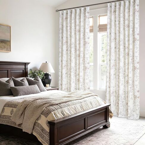 بني فاتح الأزهار الكتان ستائر مطوية 84 بوصة طويلة لغرفة النوم مكتب ضوء تصفية مزرعة خمر الفاوانيا زهرة الزنبق ستارة منقوشة لغرفة الطعام قرصة مطوي ستائر النافذة النباتية in Kuwait