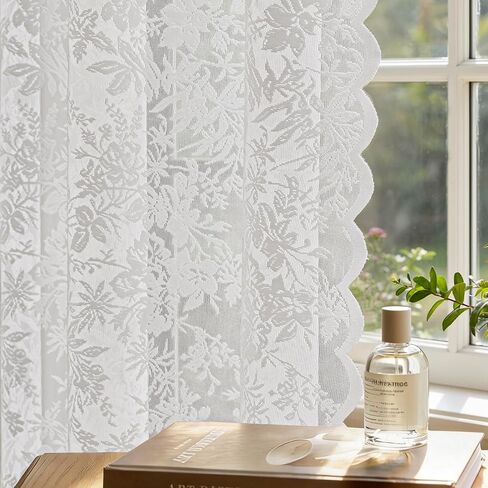 Beige Lace Rustic Victorian Floral Semi Sheer Light Filtering Curtains 84 Inch Long 2 Panel Set with Rod Pocket for Living Room Bedroom Dining Room 52x84 in Saudi Arabia