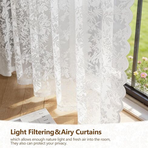 Beige Lace Rustic Victorian Floral Semi Sheer Light Filtering Curtains 84 Inch Long 2 Panel Set with Rod Pocket for Living Room Bedroom Dining Room 52x84 in Saudi Arabia