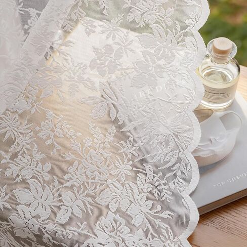 Beige Lace Rustic Victorian Floral Semi Sheer Light Filtering Curtains 84 Inch Long 2 Panel Set with Rod Pocket for Living Room Bedroom Dining Room 52x84 in Saudi Arabia