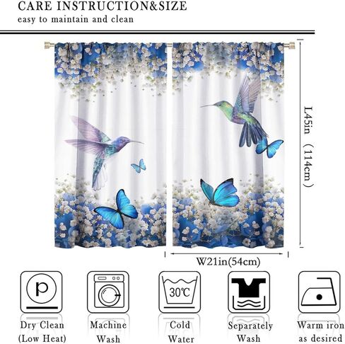Hummingbird Flower Watercolor Spring Garden Theme Blue Flowers Butterfly Hummingbird Pattern Printed Curtains for Bedroom and Living Room - W42 * L45 Inches in Kuwait