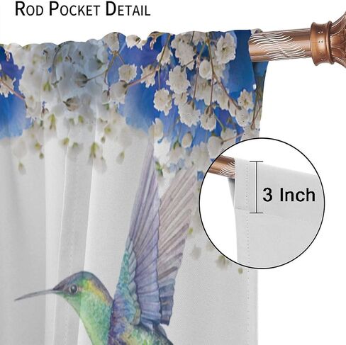 Hummingbird Flower Watercolor Spring Garden Theme Blue Flowers Butterfly Hummingbird Pattern Printed Curtains for Bedroom and Living Room - W42 * L45 Inches in Kuwait