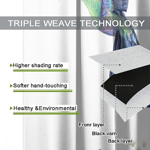 Hummingbird Flower Watercolor Spring Garden Theme Blue Flowers Butterfly Hummingbird Pattern Printed Curtains for Bedroom and Living Room - W42 * L45 Inches in Kuwait