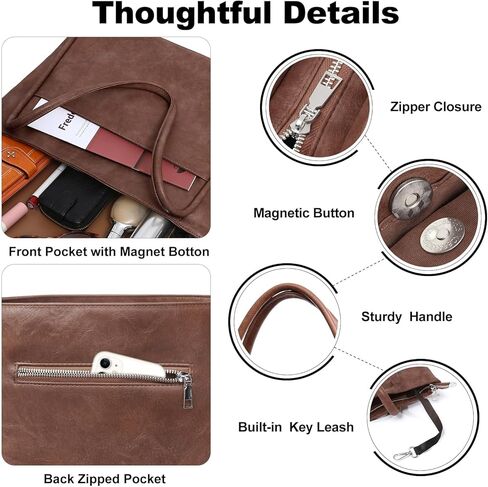 حقيبة كبيرة للنساء تعمل بسحاب سعة 16 لتر من الجلد النباتي ومحافظ سفر وحقائب يد للسيدات باللون البني الداكن in Kuwait