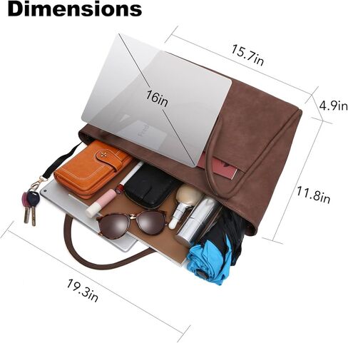 حقيبة كبيرة للنساء تعمل بسحاب سعة 16 لتر من الجلد النباتي ومحافظ سفر وحقائب يد للسيدات باللون البني الداكن in Kuwait