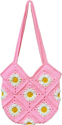 Crochet Bag and Totes Floral Tote Bag Crochet Purse for Women Knit Bag Flower Purse Daisy Gifts Fairycore Cute in Saudi Arabia