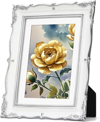 إطار صورة عتيق فضي أبيض مقاس 5 × 7، إطار بوليستون 5 × 7 مع حصيرة للصور مقاس 4 × 6، إطار صورة قديم لسطح المكتب أو الحائط، أفقي أو رأسي in Kuwait