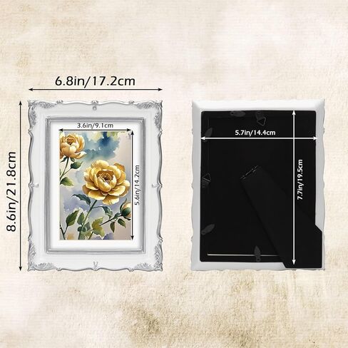 إطار صورة عتيق فضي أبيض مقاس 5 × 7، إطار بوليستون 5 × 7 مع حصيرة للصور مقاس 4 × 6، إطار صورة قديم لسطح المكتب أو الحائط، أفقي أو رأسي in Kuwait