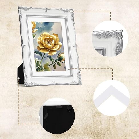 إطار صورة عتيق فضي أبيض مقاس 5 × 7، إطار بوليستون 5 × 7 مع حصيرة للصور مقاس 4 × 6، إطار صورة قديم لسطح المكتب أو الحائط، أفقي أو رأسي in Kuwait