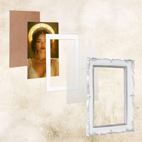 إطار صورة عتيق فضي أبيض مقاس 5 × 7، إطار بوليستون 5 × 7 مع حصيرة للصور مقاس 4 × 6، إطار صورة قديم لسطح المكتب أو الحائط، أفقي أو رأسي in Kuwait