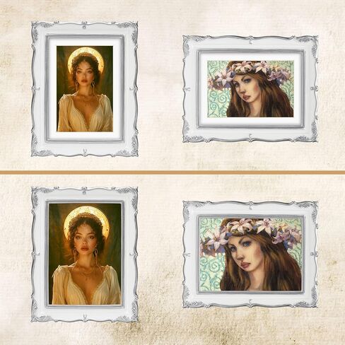 إطار صورة عتيق فضي أبيض مقاس 5 × 7، إطار بوليستون 5 × 7 مع حصيرة للصور مقاس 4 × 6، إطار صورة قديم لسطح المكتب أو الحائط، أفقي أو رأسي in Kuwait