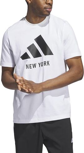 adidas Mens Key City New York Graphic Crew Neck Short Sleeve Casual Tops Casual - White in Saudi Arabia