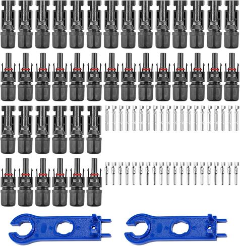 MC4 Solar Connectors 20 Pairs, Waterproof IP67 Solar Panel Cable Connectors (Male/Female) 1000V 30A with 2 Spanners, Compatible with 10-14 AWG Wire for Solar System (20Pairs/40PCS) in Saudi Arabia