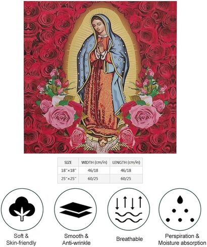 Our Lady of Guadalupe Hair Bandana Virgin Mary Silk Scarf Kerchief Square Scarf Wrap Neck Scarf for Women in Saudi Arabia