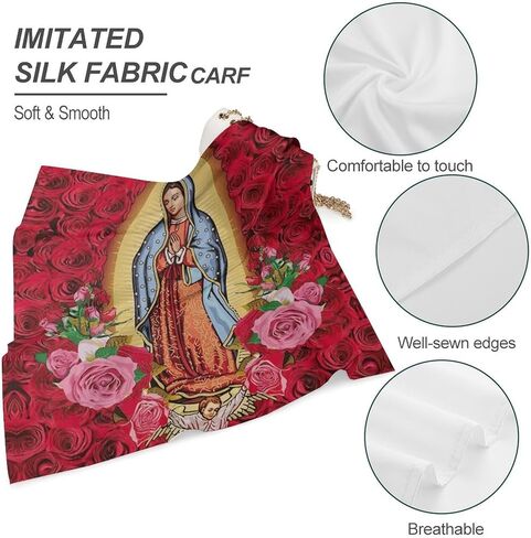 Our Lady of Guadalupe Hair Bandana Virgin Mary Silk Scarf Kerchief Square Scarf Wrap Neck Scarf for Women in Saudi Arabia