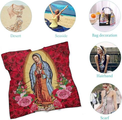 Our Lady of Guadalupe Hair Bandana Virgin Mary Silk Scarf Kerchief Square Scarf Wrap Neck Scarf for Women in Saudi Arabia