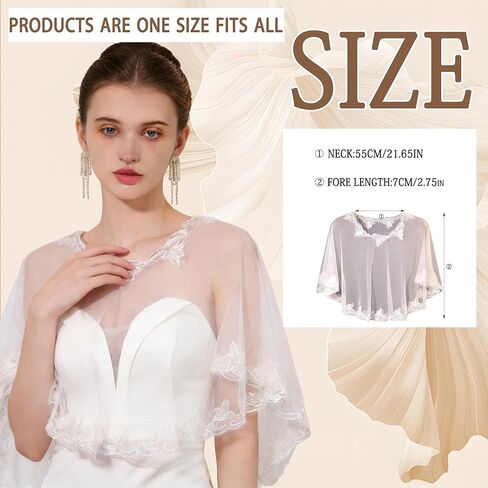Lace Shawl Wrap Shrug Wedding White Flower Sequin Cape Elegant Tulle Sheer Bridal Scarf Capelets Lace Dress Cover up Evening for Brides Women in Kuwait