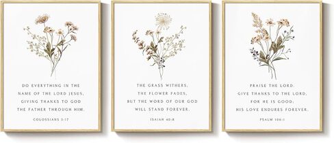 Framed Christian Scripture Wall Art Set of 3, Wildflower Floral Bible Verse Prints Inspirational Religious Quotes, Botanical Scripture Artwork Decor for Living Room Bedroom Prayer Room Teen Room, 12x16 Inch in Kuwait