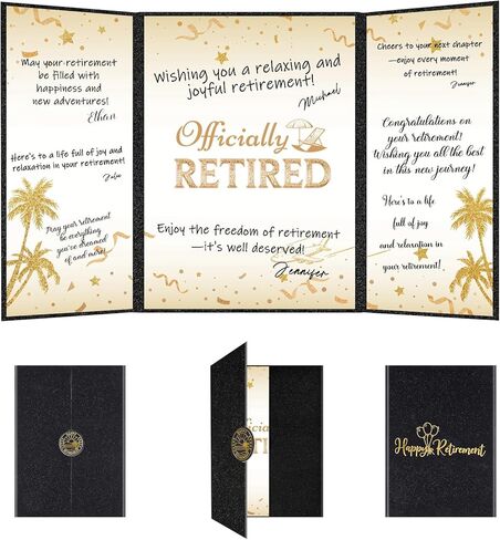 Retirement Party Decorations,Happy Retirement Guest Book Alternative Large Retired Card Signature Board Signing Card for Retiring Party Retirements Gifts for Women Men(Black Gold) in Saudi Arabia
