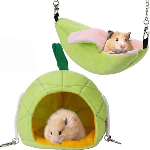 Jetec 2 Pieces Hamster Hammock Soft Bed Small Pet House Animals Hamster Hanging House Cage Nest for Guinea Pig Rat Chinchilla Sleep and Play (Banana and Pineapple) in Kuwait