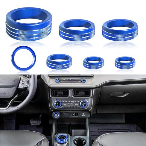 SENSHINE Knob Cover for Ford Maverick Accessories 2022 2023 2024 Air Conditioner Headlight Control Engine Start Stop Button Ring Center Console 4WD Gear Shift Switch Volume Knob Covers 7Pcs (Blue) in Saudi Arabia