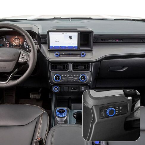 SENSHINE Knob Cover for Ford Maverick Accessories 2022 2023 2024 Air Conditioner Headlight Control Engine Start Stop Button Ring Center Console 4WD Gear Shift Switch Volume Knob Covers 7Pcs (Blue) in Saudi Arabia
