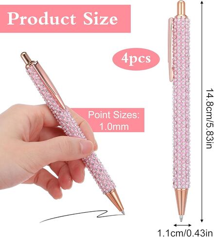 4 Pcs Sparkly Pens Glitter Rhinestone Pink Ballpoint Pen Black Ink Retractable Pink Pens for Women Office School Christmas Graduation Party Favors in Kuwait