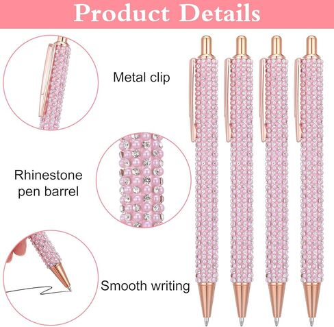 4 Pcs Sparkly Pens Glitter Rhinestone Pink Ballpoint Pen Black Ink Retractable Pink Pens for Women Office School Christmas Graduation Party Favors in Kuwait